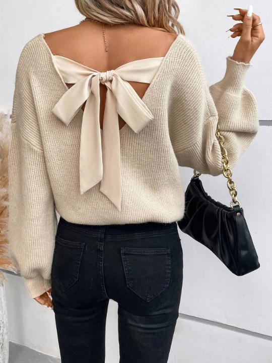 Frenchy Tie Back Drop Shoulder Back Band Sweater