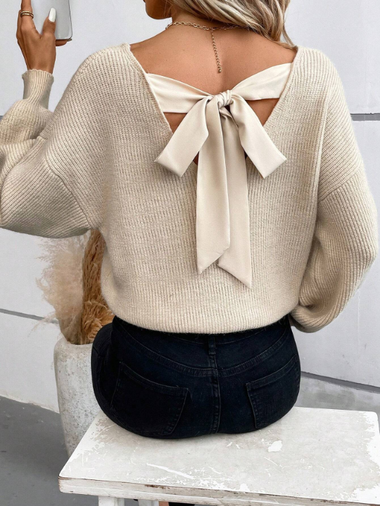 Frenchy Tie Back Drop Shoulder Back Band Sweater