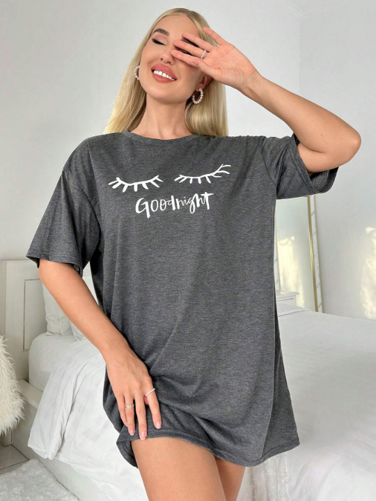 Slogan Graphic Drop Shoulder Nightdress