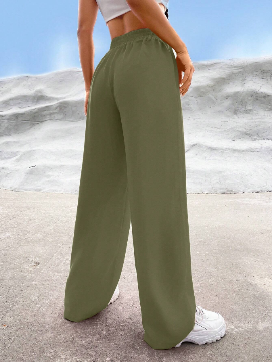 EZwear Solid High Waist Wide Leg Pants