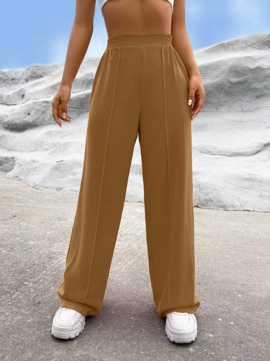 EZwear Solid High Waist Wide Leg Pants