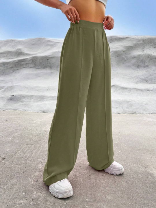 EZwear Solid High Waist Wide Leg Pants