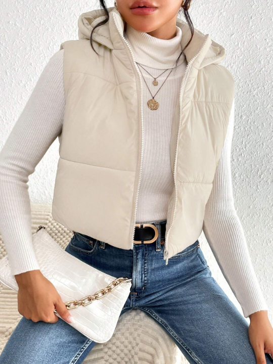 Frenchy Zip Up Hooded Vest Puffer Coat