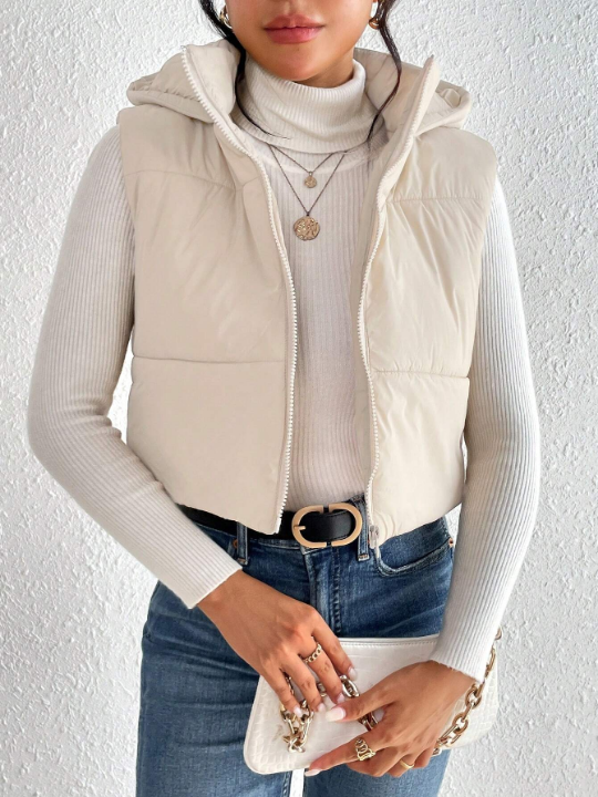 Frenchy Zip Up Hooded Vest Puffer Coat