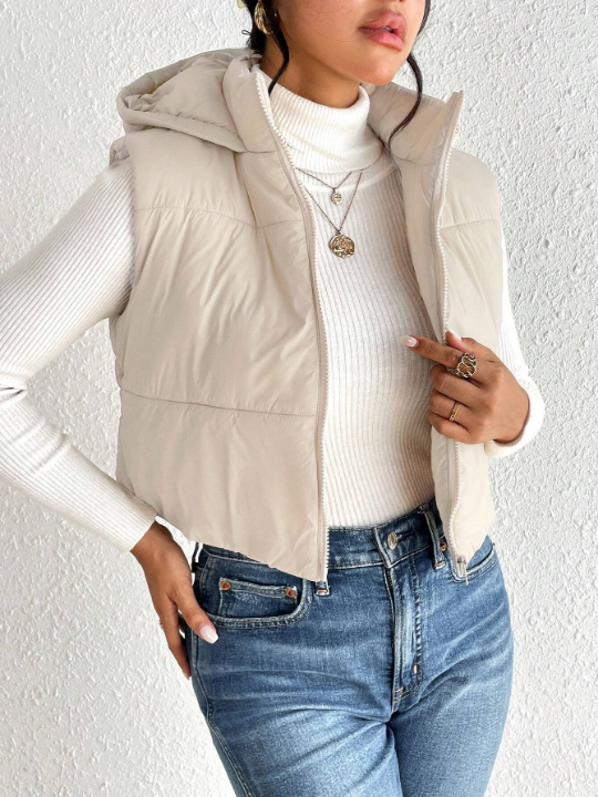 Frenchy Zip Up Hooded Vest Puffer Coat