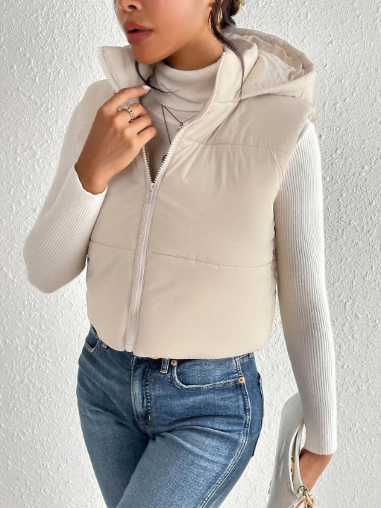 Frenchy Zip Up Hooded Vest Puffer Coat