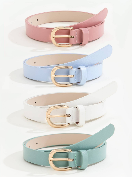 4pcs/Set Women's Metal Square Buckle Simple And Versatile Waist Belt, Suitable For Daily Wear With Dresses, Jeans And Suits