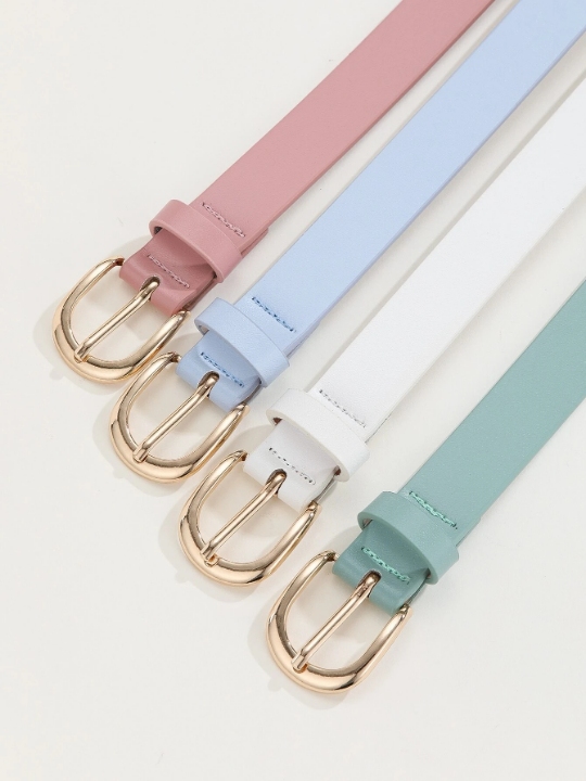 4pcs/Set Women's Metal Square Buckle Simple And Versatile Waist Belt, Suitable For Daily Wear With Dresses, Jeans And Suits