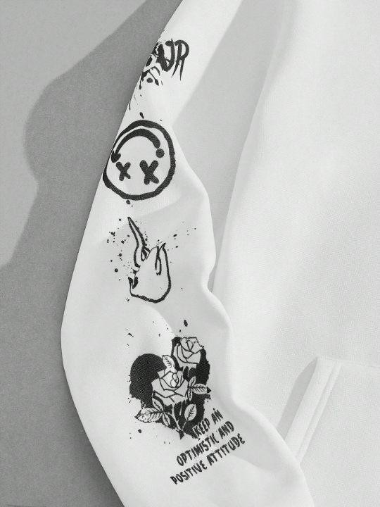 Manfinity EMRG Men Cartoon & Letter Graphic Kangaroo Pocket Drawstring Hoodie