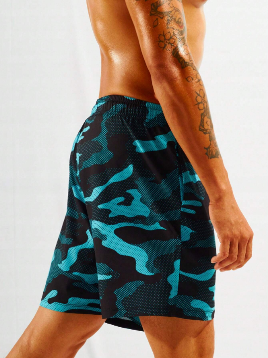 Manfinity Swimmode Men Camo Print Drawstring Waist Swim Trunks