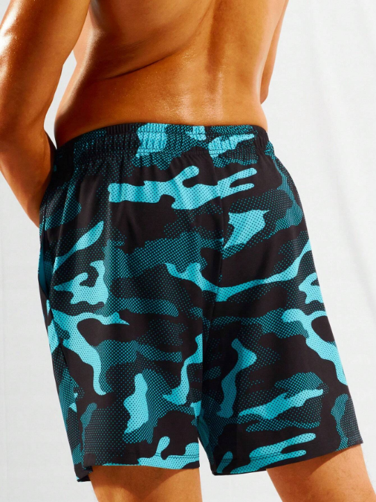 Manfinity Swimmode Men Camo Print Drawstring Waist Swim Trunks