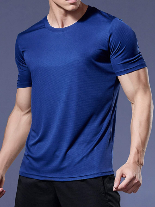 Summer Men's Loose Fitness Running Shirt For Gym Basketball Football Training In Blue Short Sleeve Gym Clothes Men Basic T Shirt