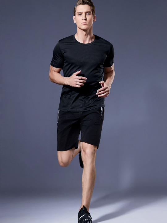 Men's Athletic Training Running Basketball Football Gym Loose Fit Short Sleeve Black Top For Summer Gym Clothes Men Basic T Shirt