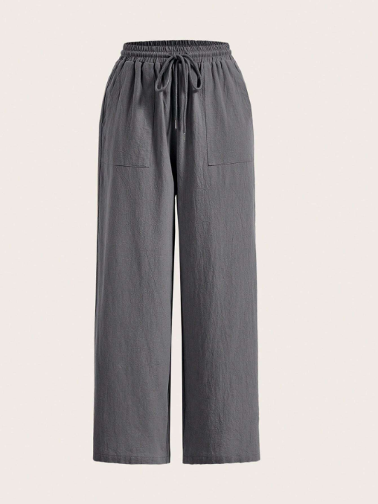 EZwear Solid Drawstring Waist Wide Leg Pants