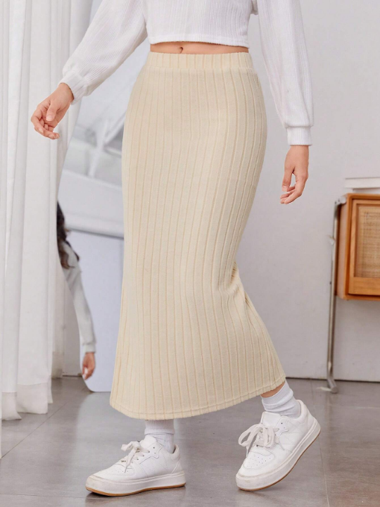 Teen Girls Split Hem Ribbed Knit Skirt