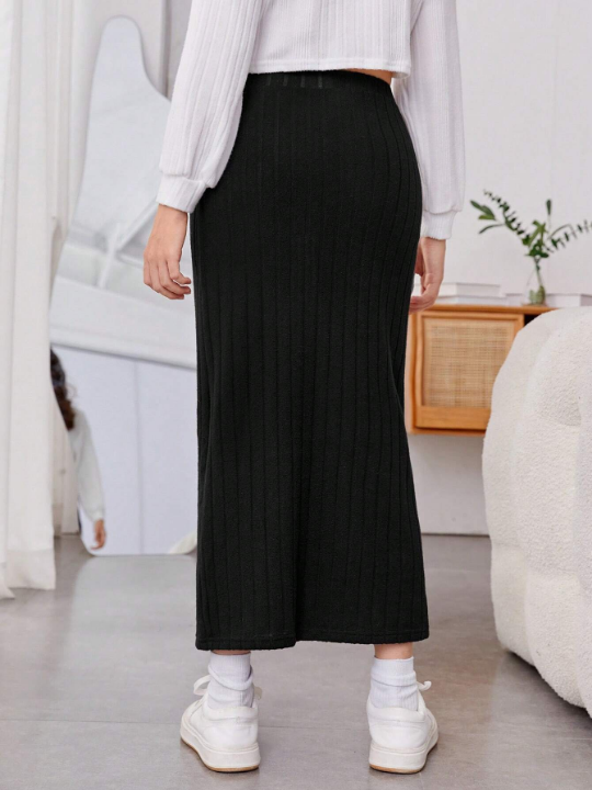 Teen Girl Split Ribbed Knit Skirt