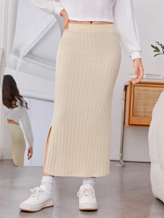 Teen Girls Split Hem Ribbed Knit Skirt