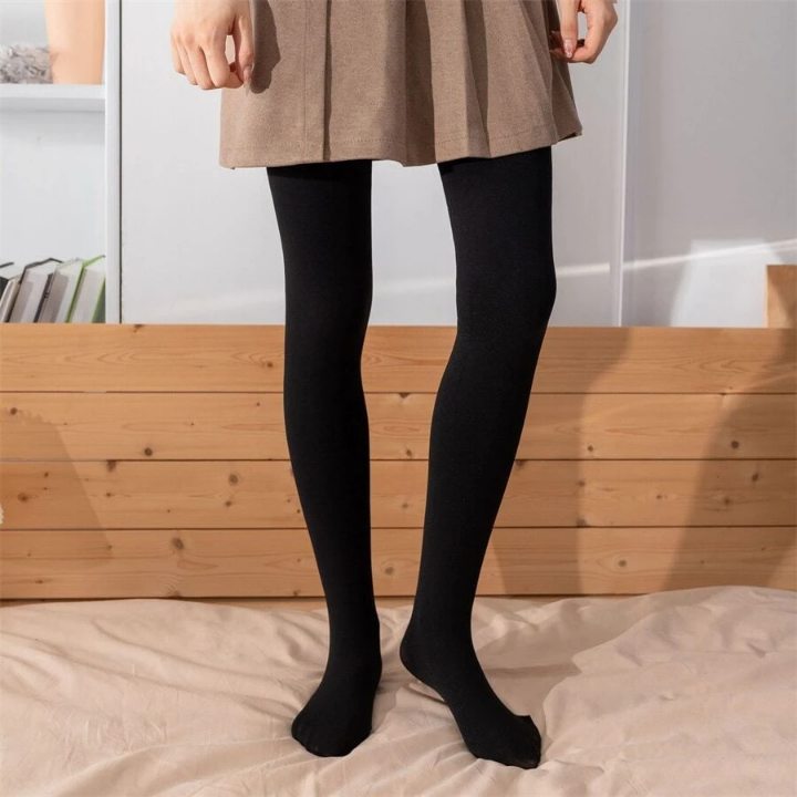 200g Women's Elastic Fine Wool Tights For Autumn And Winter, Soft And Warm, High-waisted And Slim Fit, Monochrome Nylon, Thickened And With Fleece, Footed