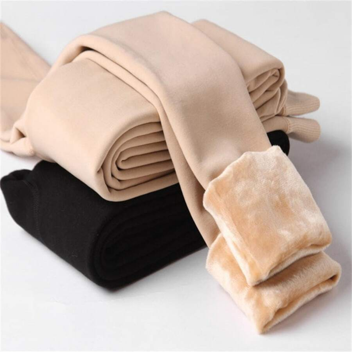 200g Ladies' High Waist Slim Fit Solid Color Nylon Leggings With Elasticity, Warm Wool Inner-lining, And Thickening, Autumn And Winter Wear