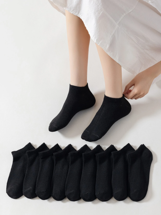 10 Pairs Women's Black Fine Striped Socks