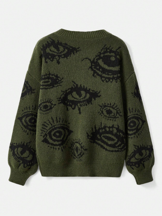 ROMWE Grunge Punk Eye Pattern Drop Shoulder Sweater