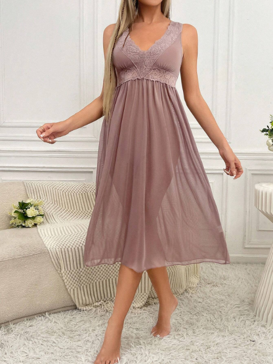 Contrast Lace Mesh Nightdress