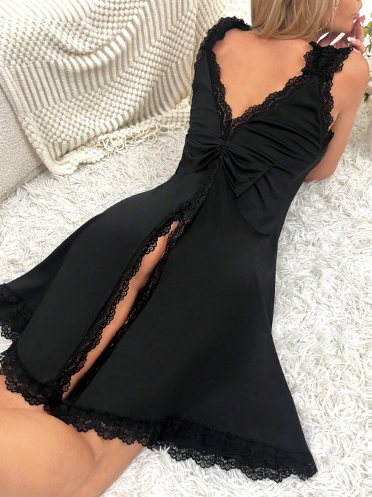 Contrast Lace Split Back Nightdress