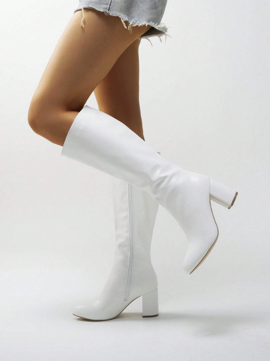 Women's Fashionable & Classic Minimalist Side Zipper Chunky Heel Boots