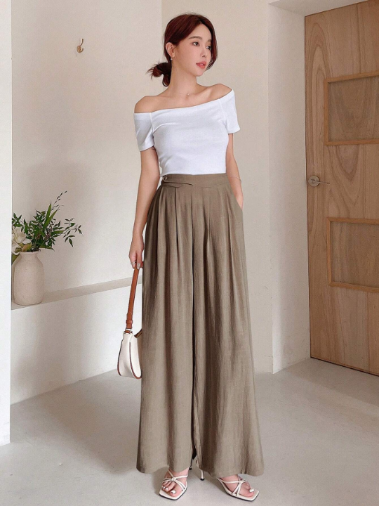 DAZY Solid High Waist Wide Leg Pants