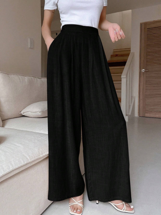 DAZY Solid High Waist Wide Leg Pants