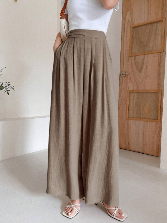 DAZY Solid High Waist Wide Leg Pants