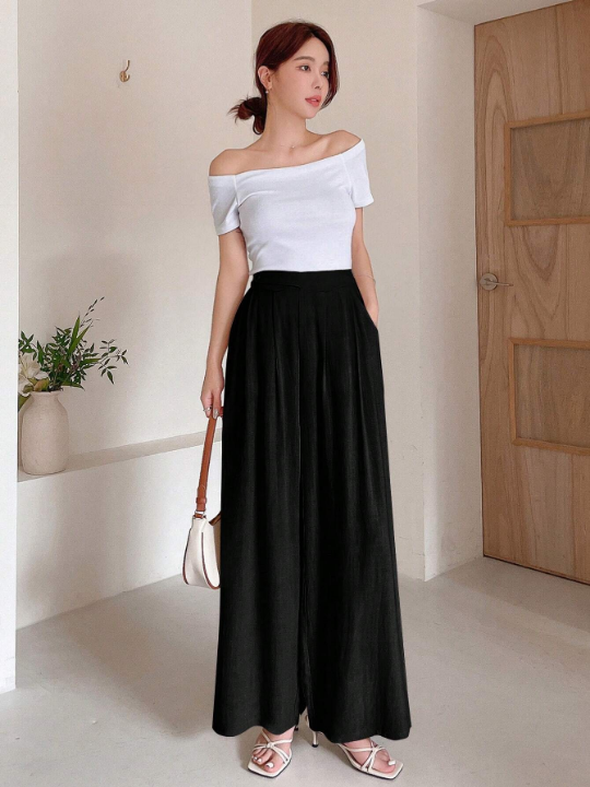 DAZY Solid High Waist Wide Leg Pants