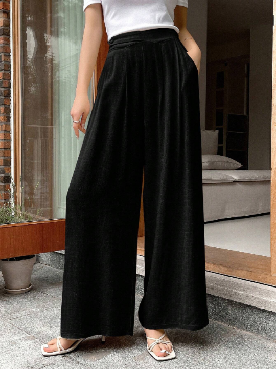 DAZY Solid High Waist Wide Leg Pants