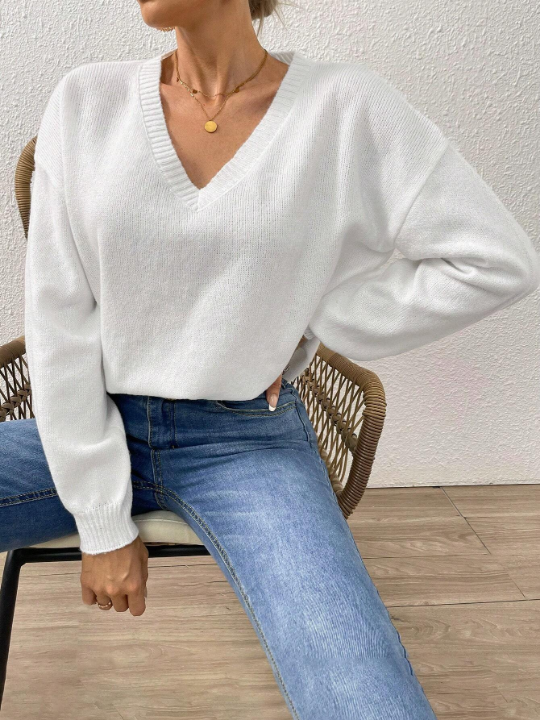 Essnce V Neck Drop Shoulder Sweater