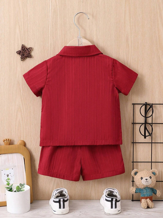 Baby Boy Solid Button Front Shirt & Shorts Without Tee