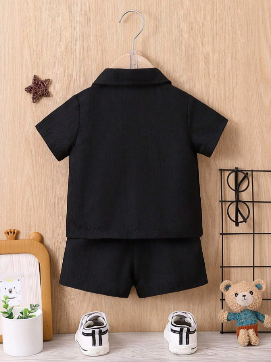 Baby Boy Solid Button Front Shirt & Shorts Without Tee