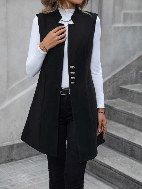 Solid Button Front Vest Overcoat