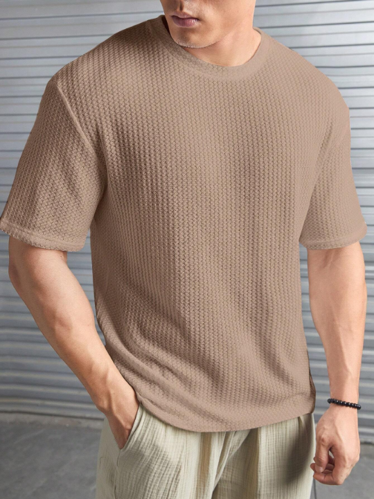 Manfinity Homme Loose Fit Men's Letter Patched Waffle Knit T-Shirt