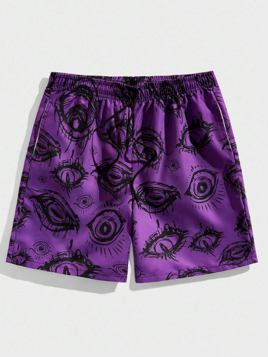 ROMWE Goth Men Eye Print Drawstring Waist Shorts