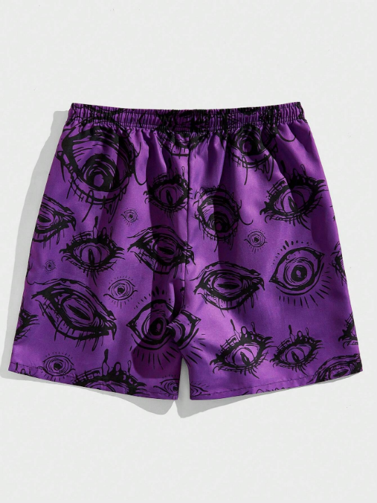 ROMWE Goth Men Eye Print Drawstring Waist Shorts