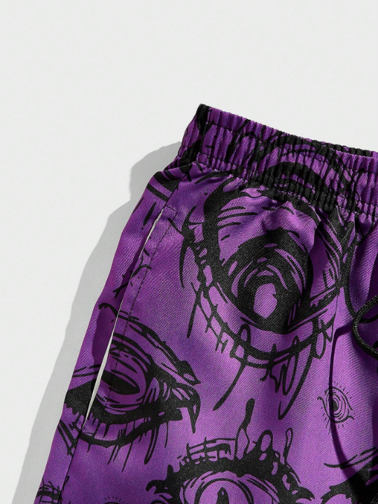 ROMWE Goth Men Eye Print Drawstring Waist Shorts