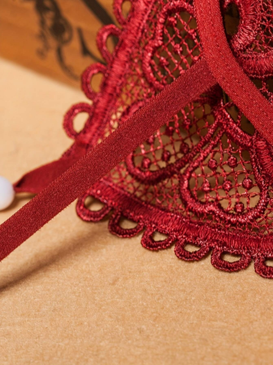 Vintage Pearl & Heart Decor T-back Panties For Women, Sexy Low Rise G-string With Beaded Detail