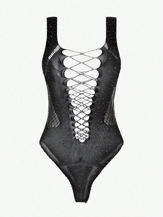 Cut-out Fishnet Teddy Bodysuit Without Bra