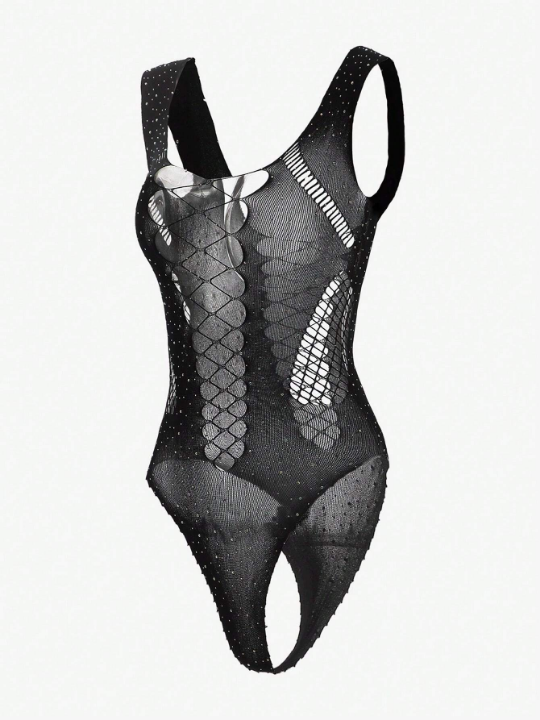 Cut-out Fishnet Teddy Bodysuit Without Bra