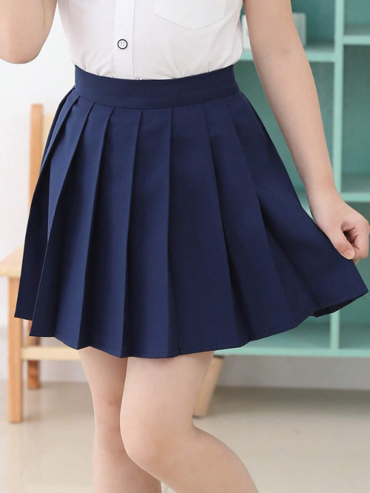 Tween Girl Solid Pleated Skirt