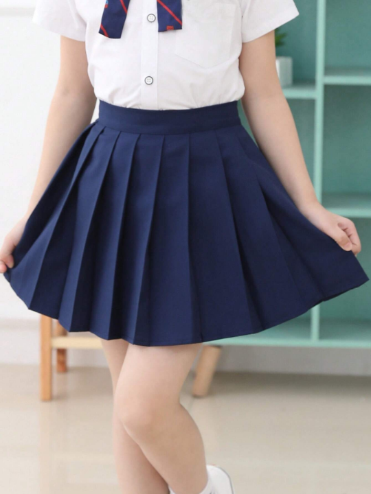 Tween Girl Solid Pleated Skirt