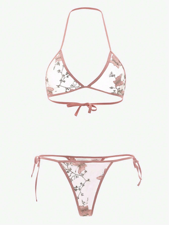 Butterfly Embroidery Mesh Lingerie Set