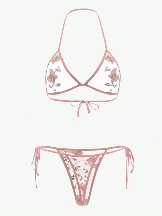 Butterfly Embroidery Mesh Lingerie Set