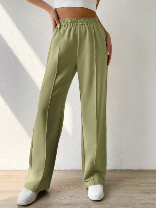 EZwear Solid Elastic Waist Pants