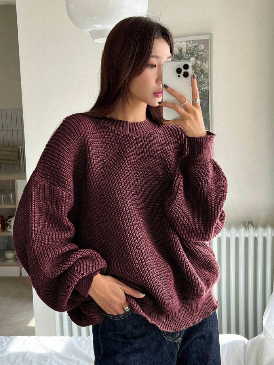 DAZY Solid Drop Shoulder Sweater